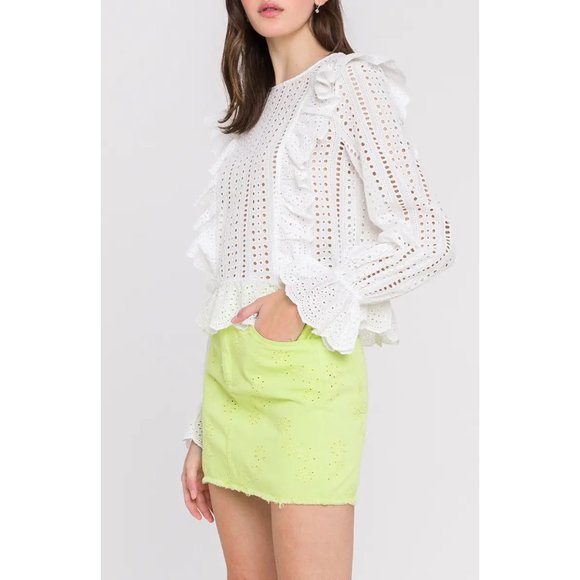 NWT English Factory eyelet lace ruffled statement sleeve blouse - Picture 2 of 7